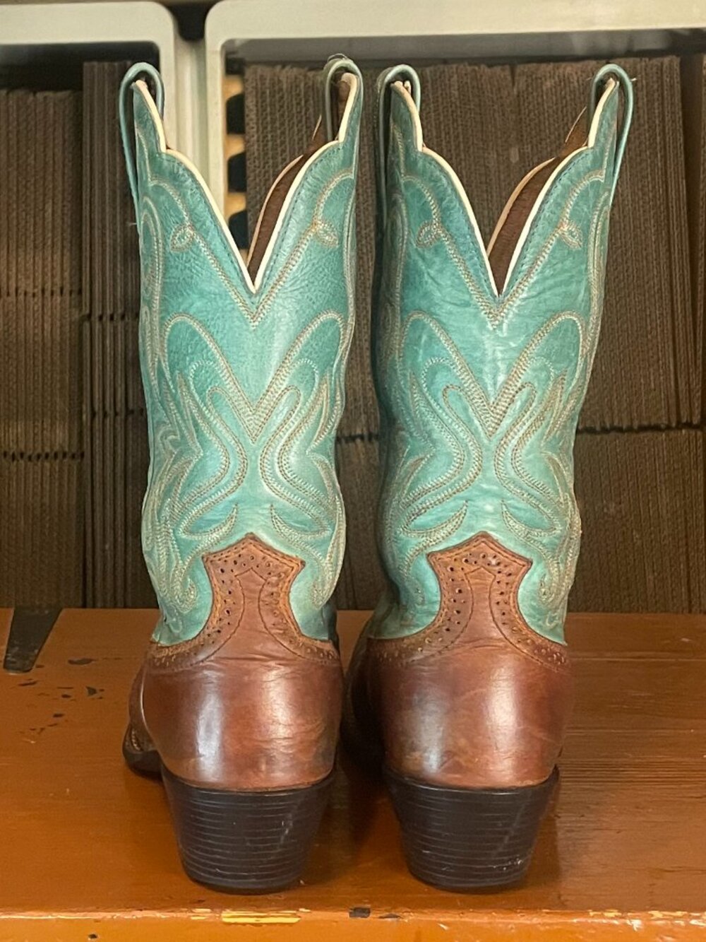 ARIAT Legend Women's 7 B Mint Green Square Toe Brown Leather Western Boots 15840 - Picture 7 of 9